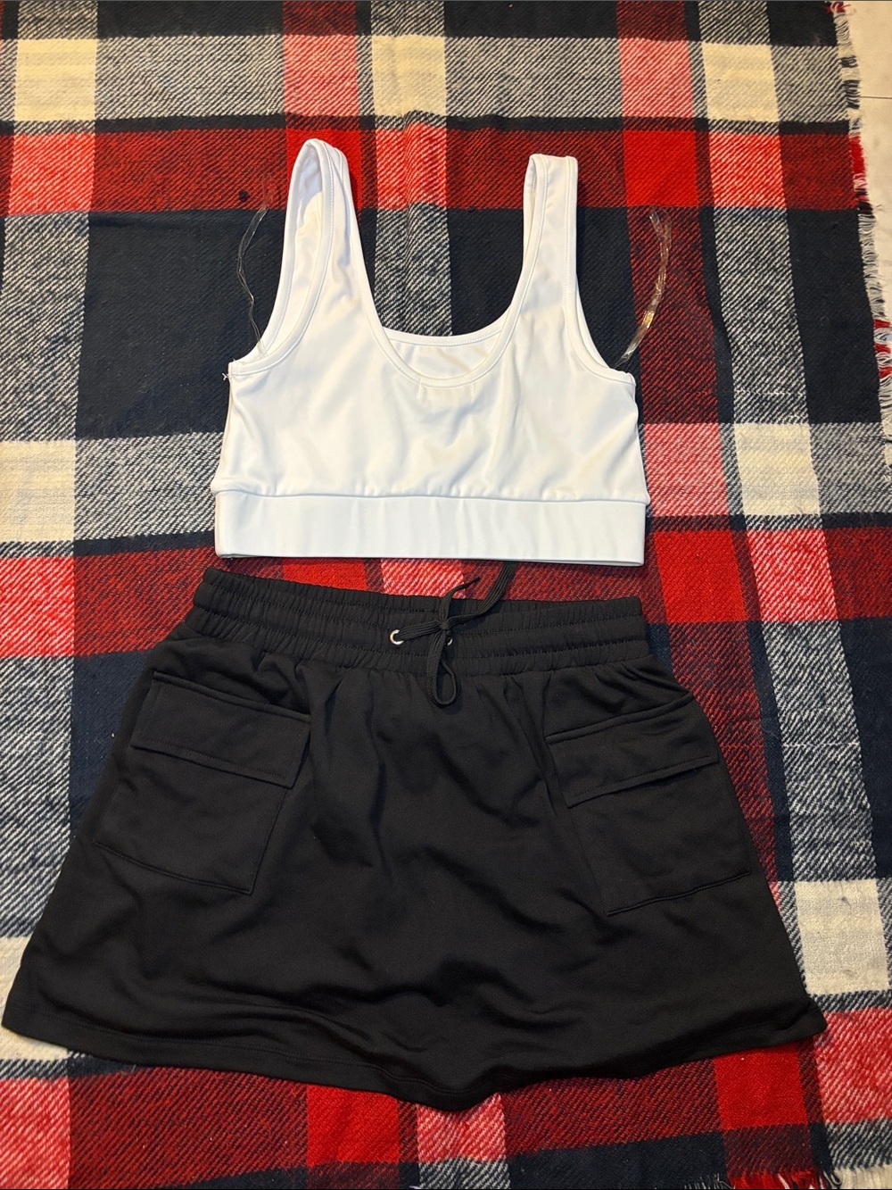 Black Women’s Casual Drawstring Mini Skirt with Athletic Spandex Top